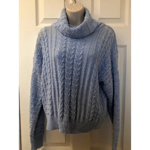Vintage Richard and Company Women's Light Blue Cable Knit Turtle Neck Sweater XS - Picture 2 of 7